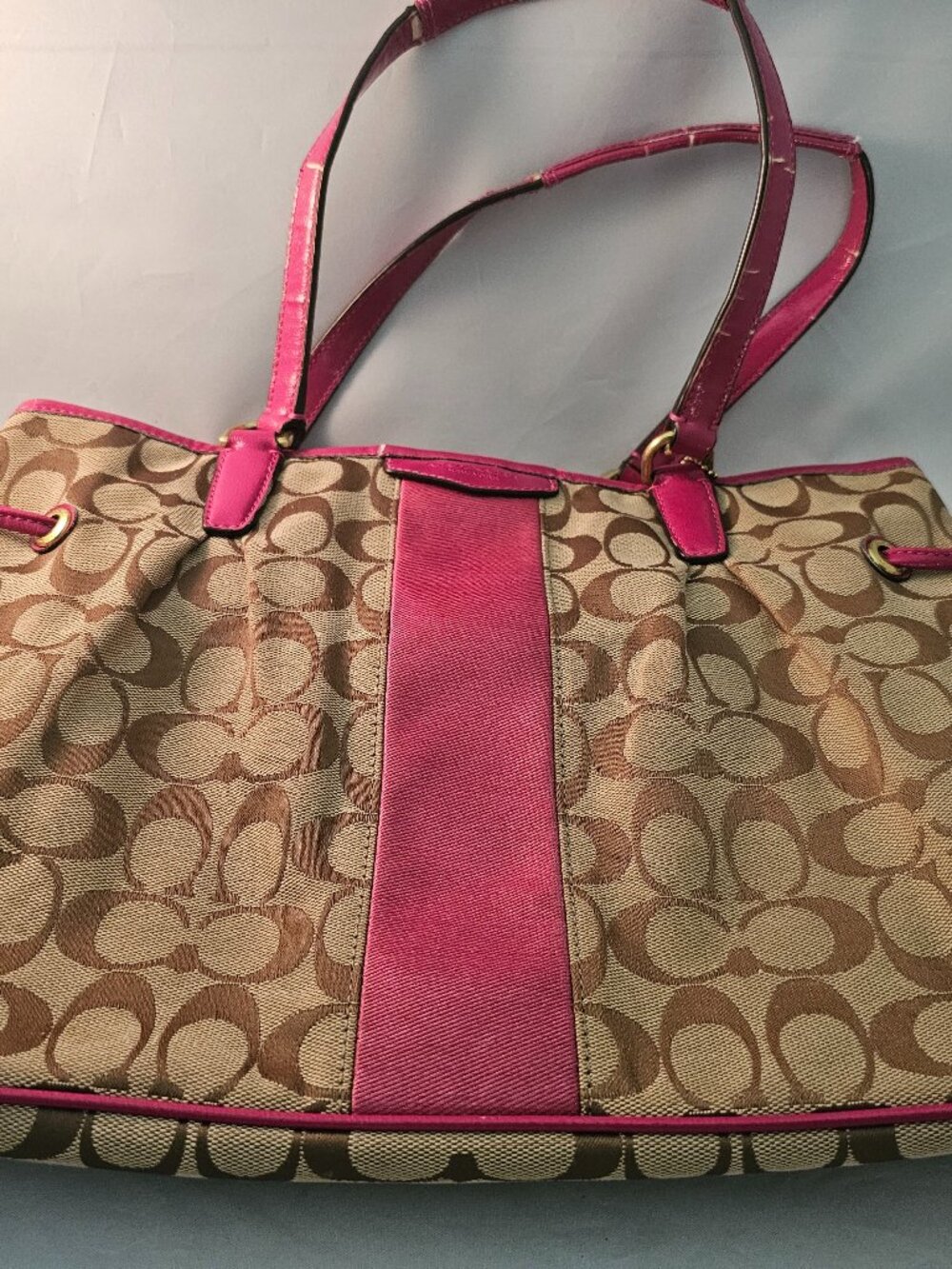 Coach Signature Stripe Carryall Tote Brown